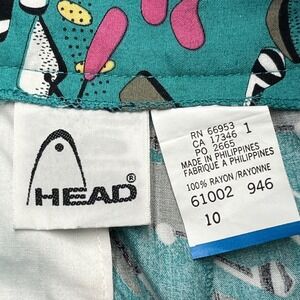 Vintage Head Golf Shorts Womens 10 Teal Green Rayon Novelty Print High Waisted